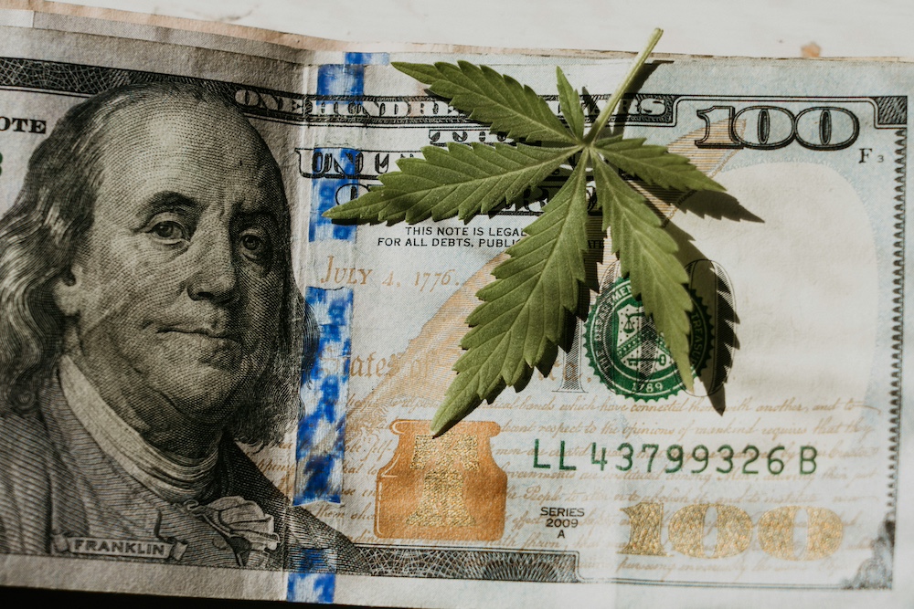 money with marijuana leaf